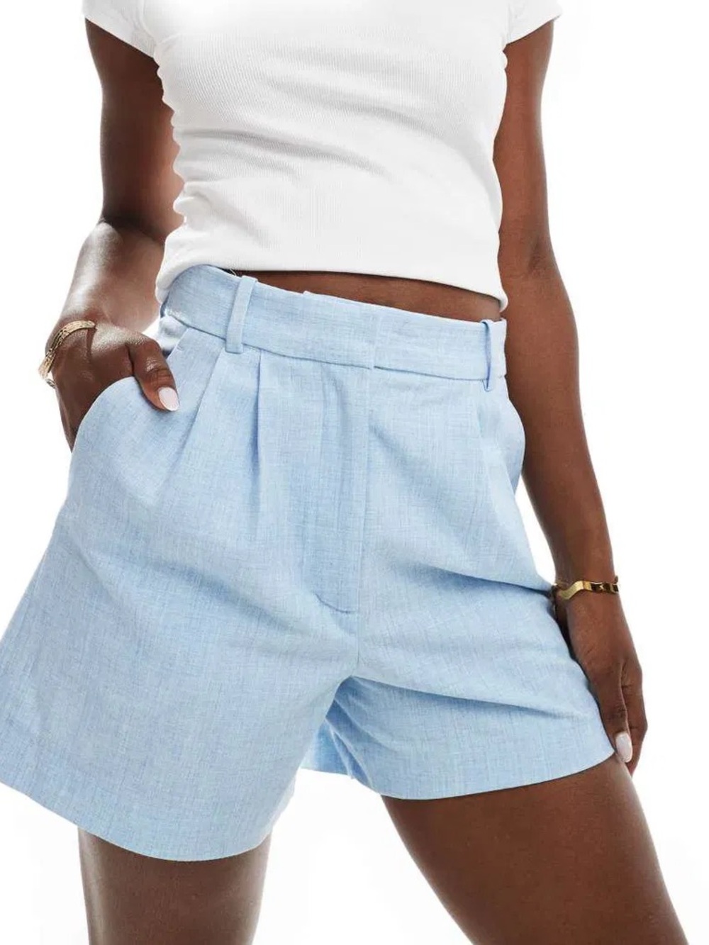 Abercrombie & Fitch Light Blue Pleated High-Rise Women’s Shorts